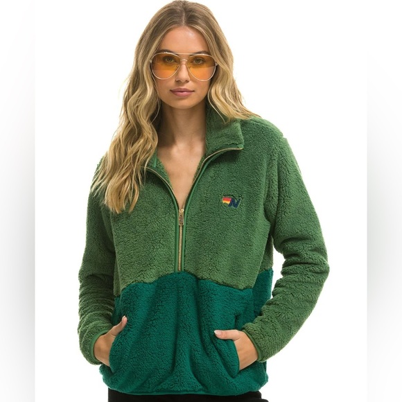 Aviator Nation Jackets & Blazers - NWOT Aviator Nation TEDDY UNISEX HALF ZIP COLOR BLOCK JACKET GARDEN GREEN small